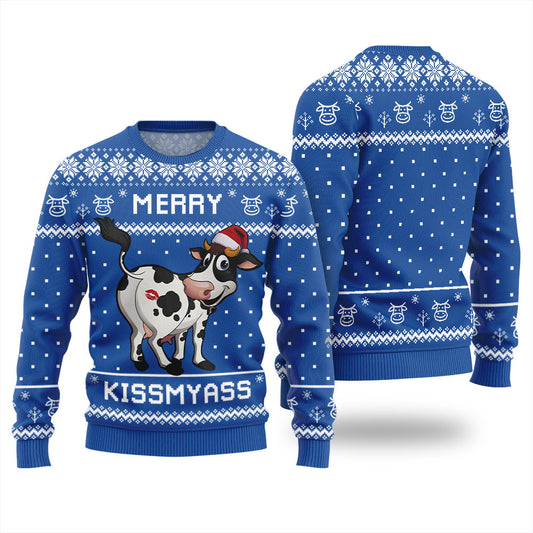 Funny Cow Merry Kissmyass Christmas Sweater