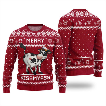 Funny Cow Merry Kissmyass Christmas Sweater