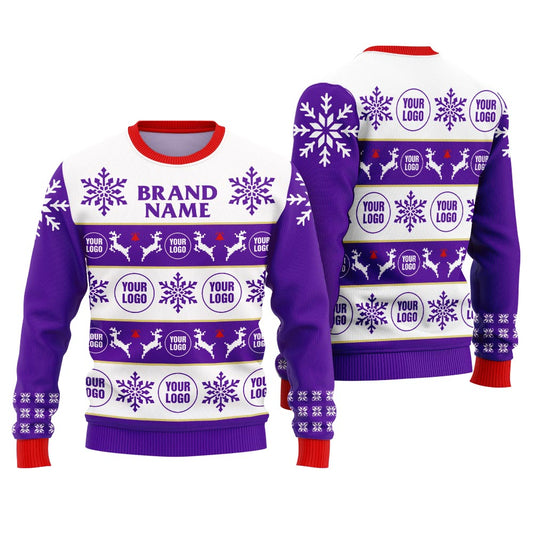 Funny Custom Brand Name and Logo Ugly Christmas Sweater Purple
