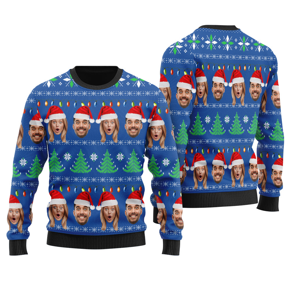 Funny Custom Christmas Sweater Couple Faces