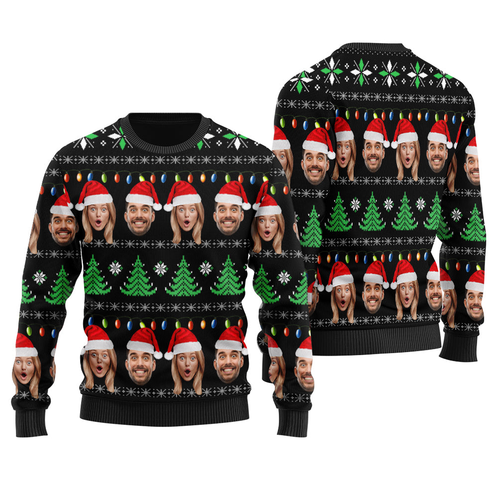Funny Custom Christmas Sweater Couple Faces