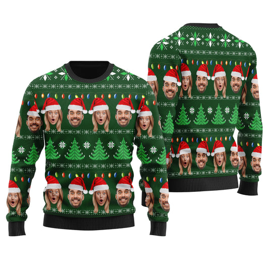 Funny Custom Christmas Sweater Couple Faces
