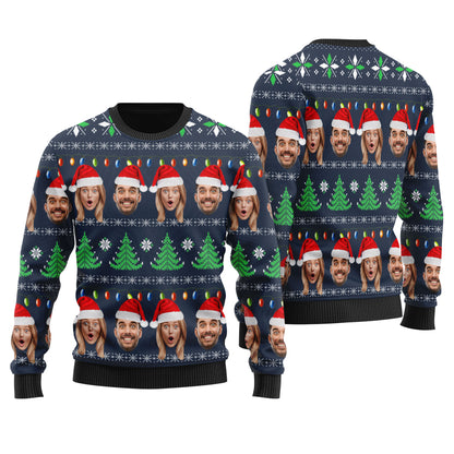 Funny Custom Christmas Sweater Couple Faces