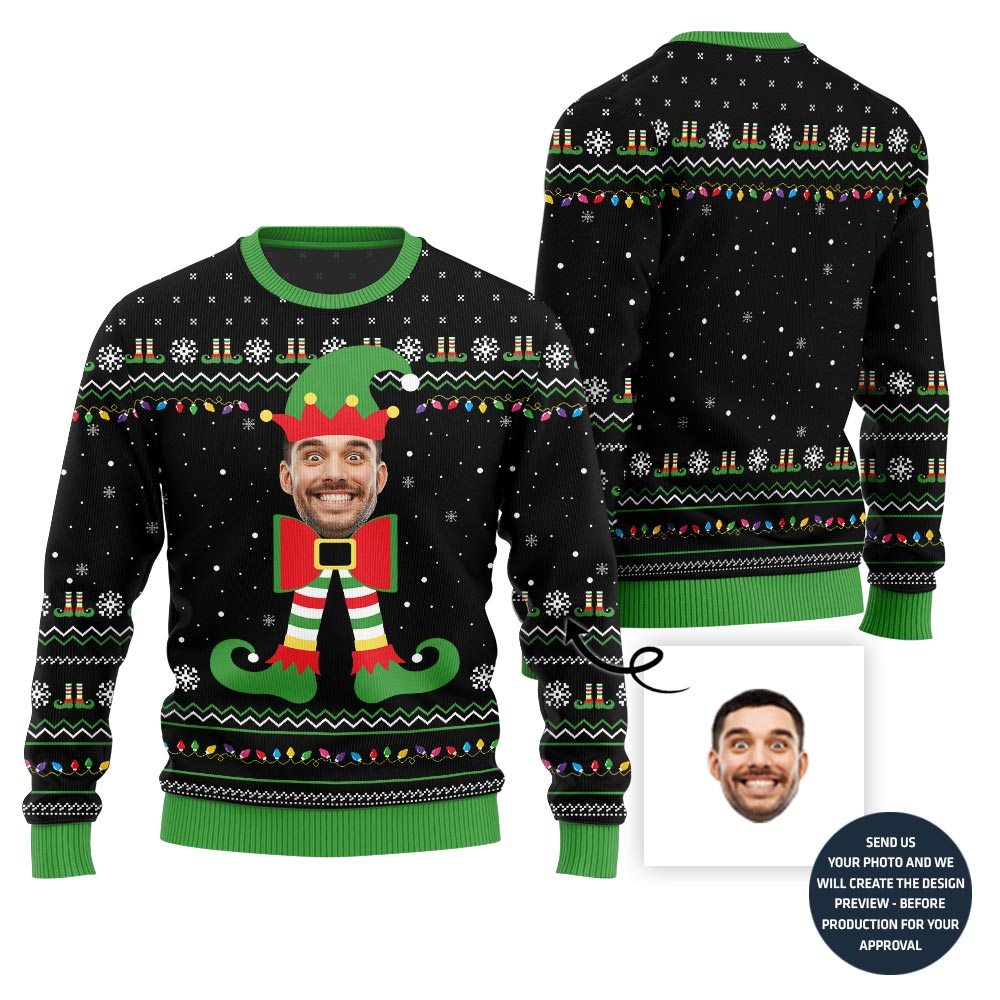 Funny Custom Elf Face Ugly Christmas Sweater