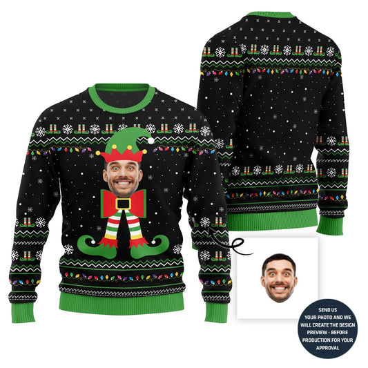 Funny Custom Elf Face Ugly Christmas Sweater