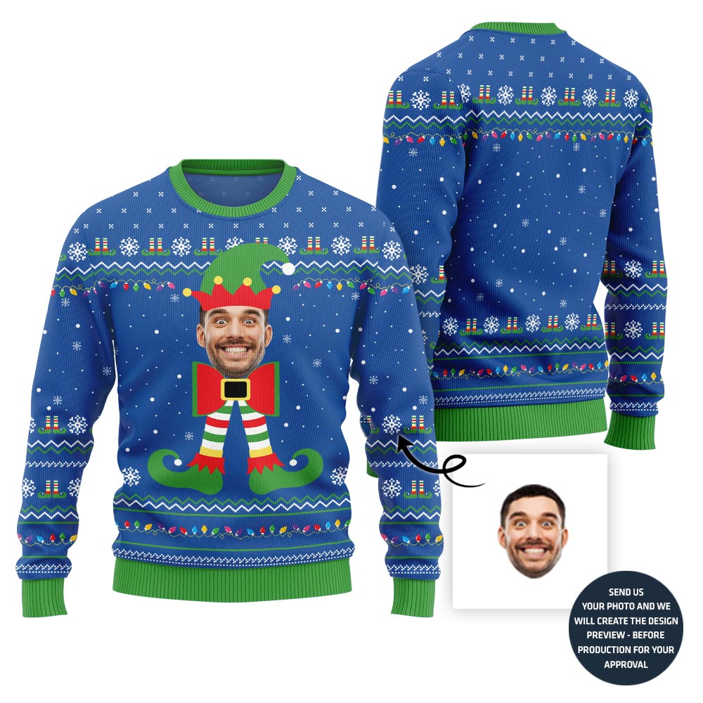 Funny Custom Elf Face Ugly Christmas Sweater