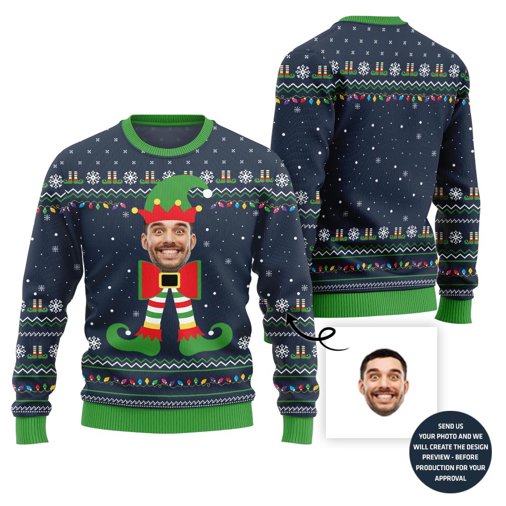 Funny Custom Elf Face Ugly Christmas Sweater