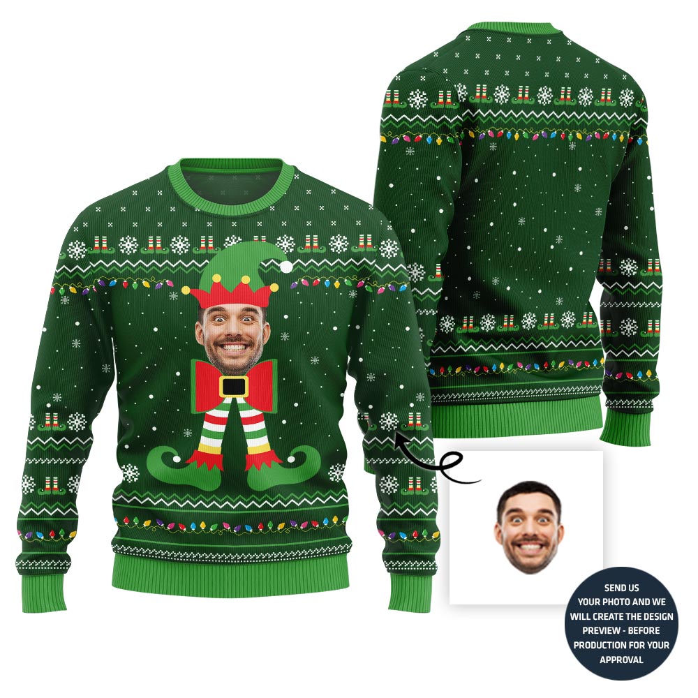 Funny Custom Elf Face Ugly Christmas Sweater