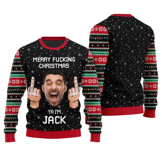 Funny Custom Face And Name Merry Xmas Sweater