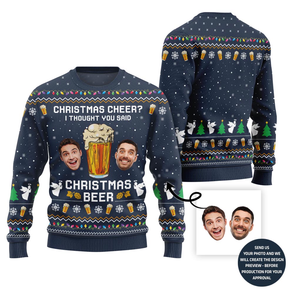 Funny Custom Face Beer Ugly Christmas Sweater