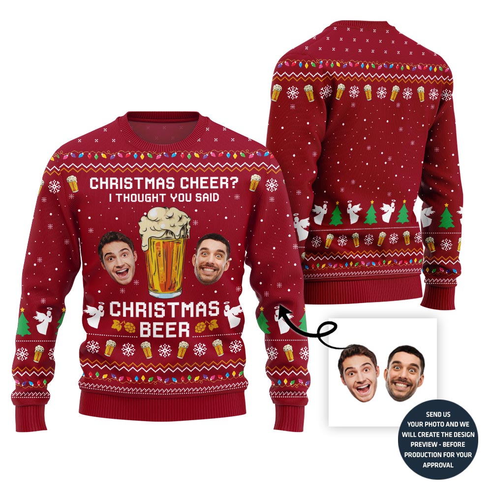 Funny Custom Face Beer Ugly Christmas Sweater