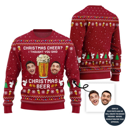 Funny Custom Face Beer Ugly Christmas Sweater