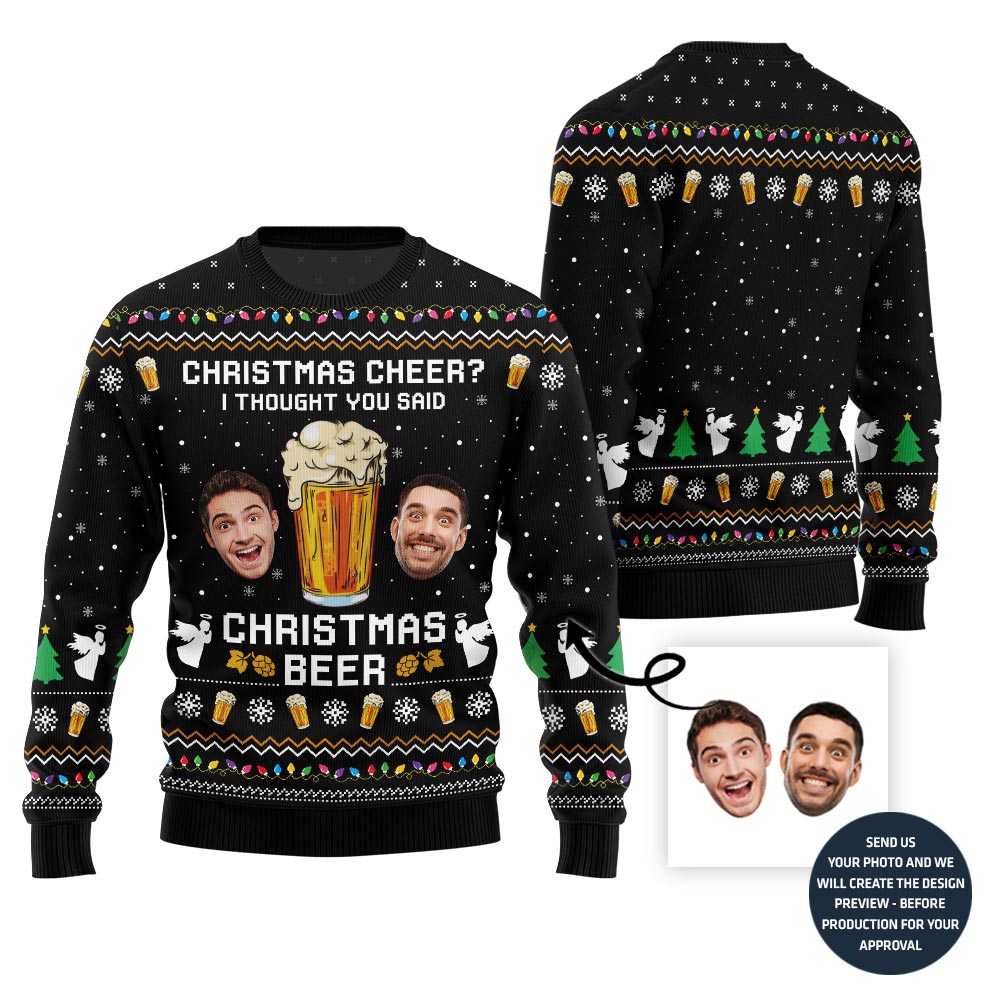Funny Custom Face Beer Ugly Christmas Sweater
