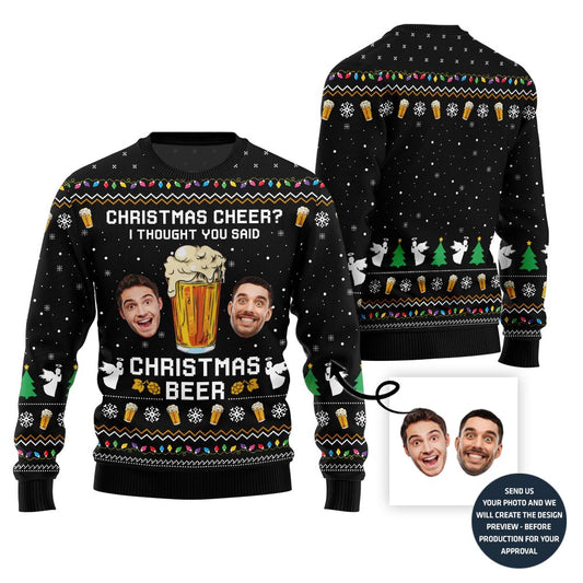 Funny Custom Face Beer Ugly Christmas Sweater