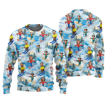 Funny Custom Face Christmas For Family Snowman Ugly Sweater Baby Blue