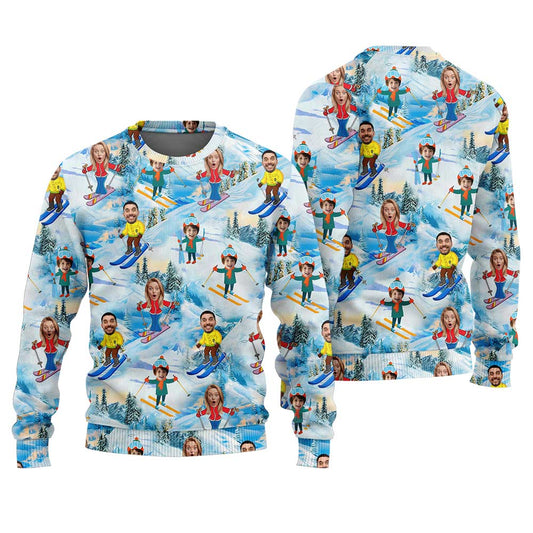 Funny Custom Face Christmas For Family Snowman Ugly Sweater Baby Blue