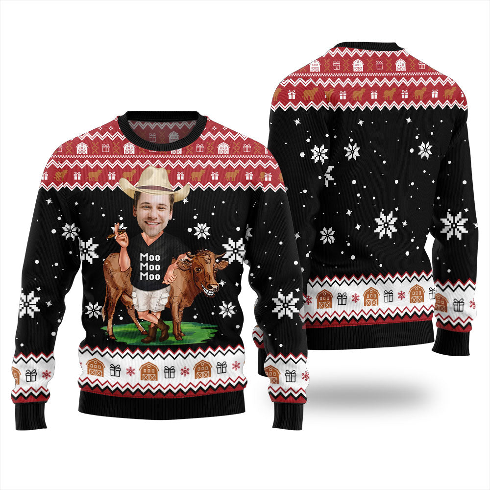 Funny Custom Face Cow Ugly Christmas Sweater