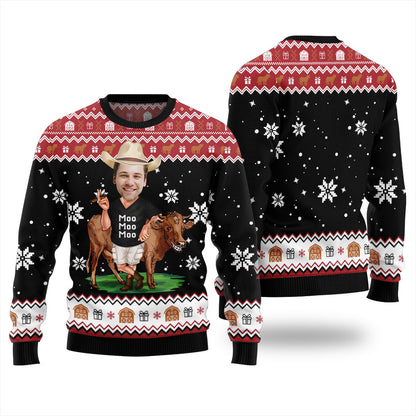 Funny Custom Face Cow Ugly Christmas Sweater