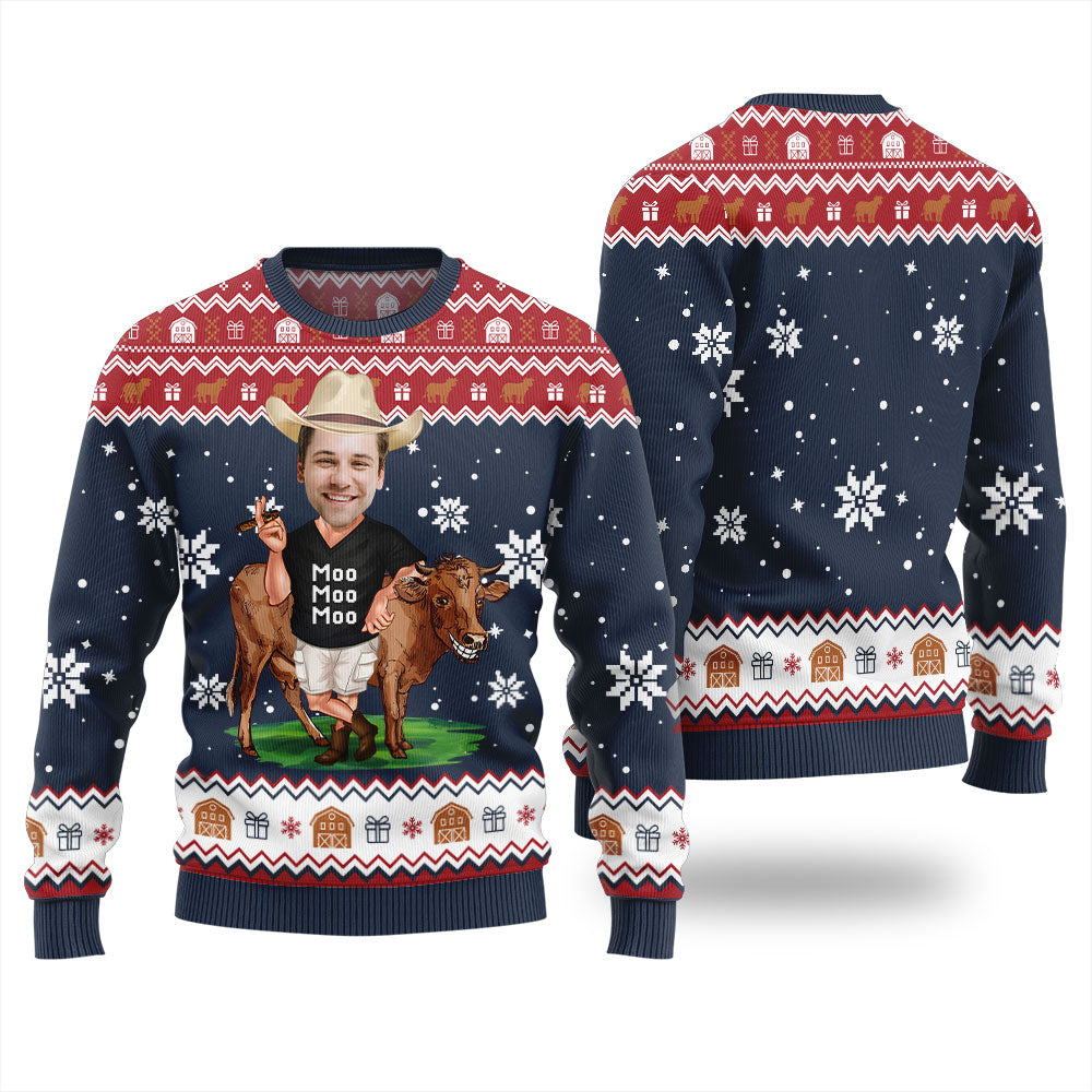 Funny Custom Face Cow Ugly Christmas Sweater