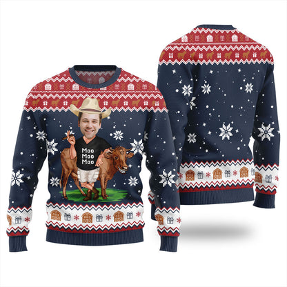 Funny Custom Face Cow Ugly Christmas Sweater