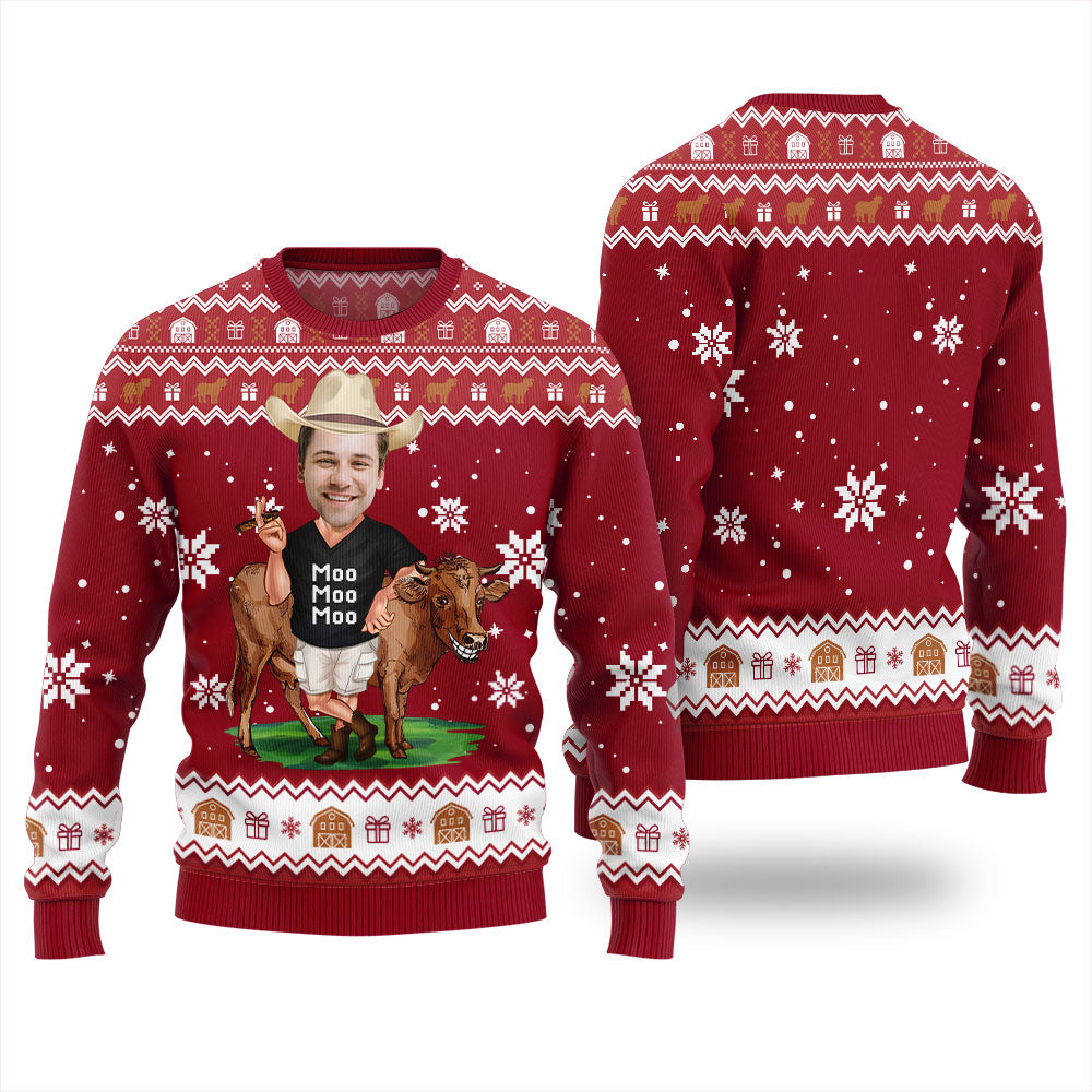Funny Custom Face Cow Ugly Christmas Sweater
