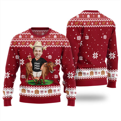 Funny Custom Face Cow Ugly Christmas Sweater
