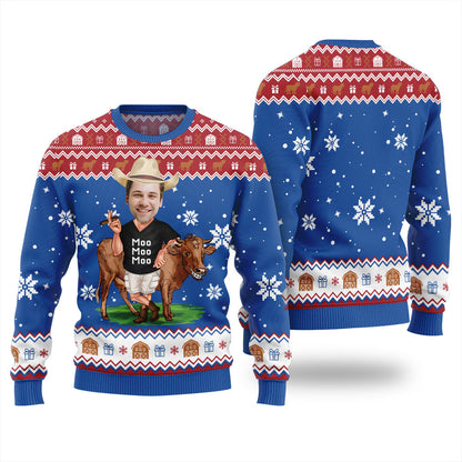 Funny Custom Face Cow Ugly Christmas Sweater