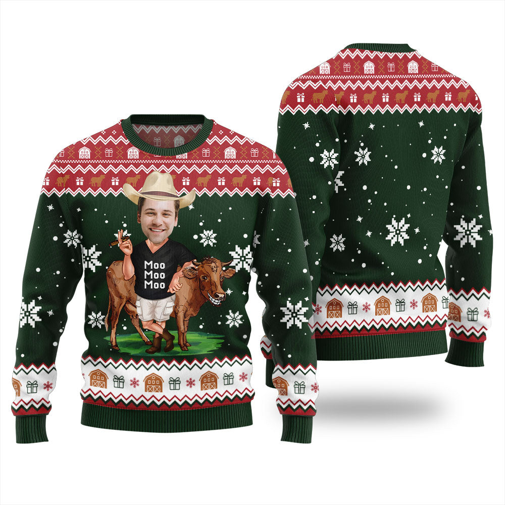 Funny Custom Face Cow Ugly Christmas Sweater
