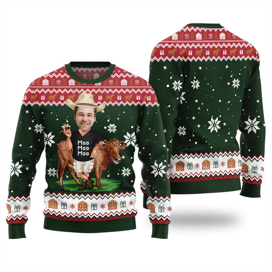 Funny Custom Face Cow Ugly Christmas Sweater