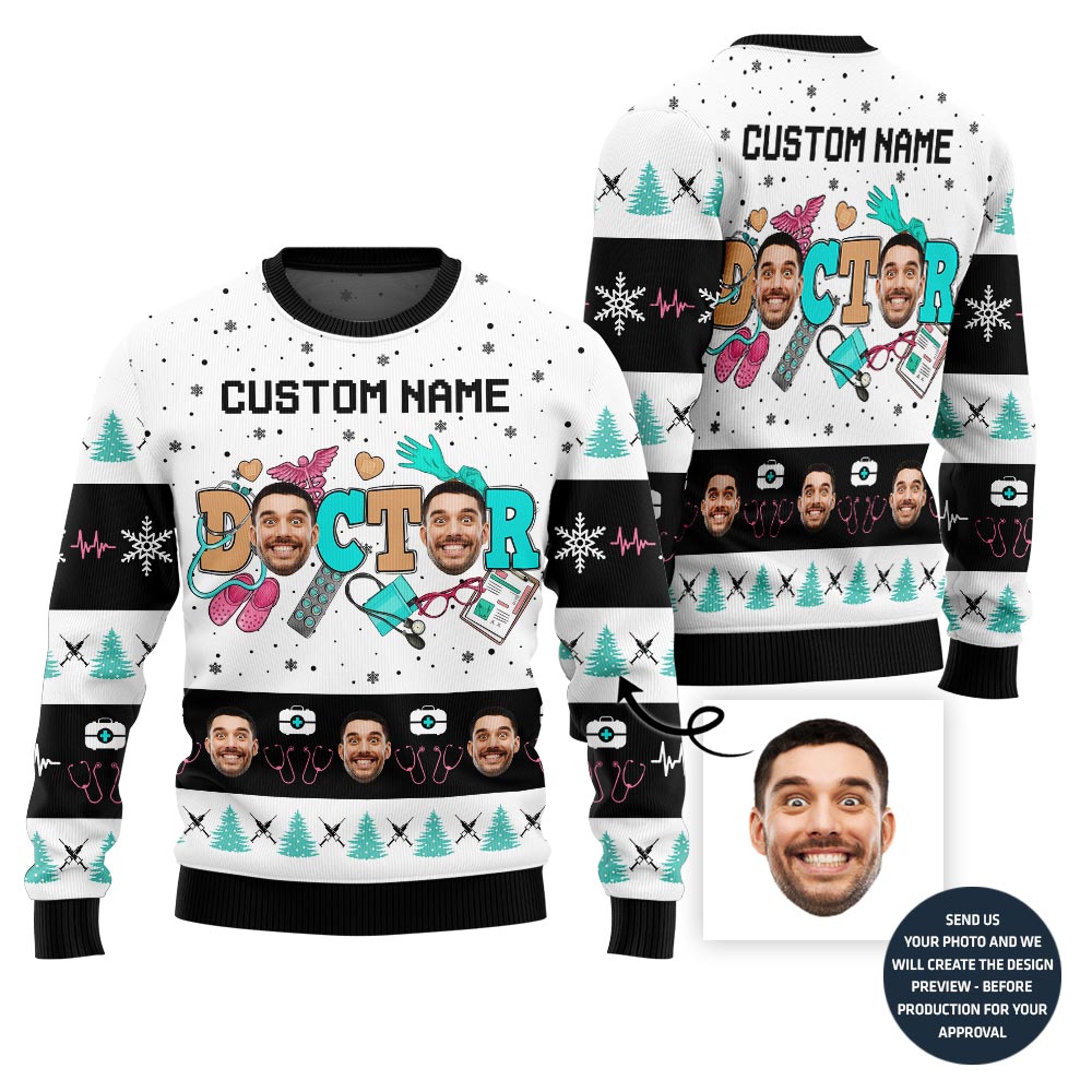 Funny Custom Face Doctor Holiday Sweater For Men