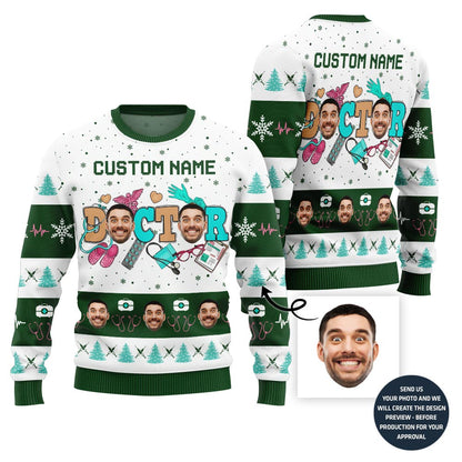 Funny Custom Face Doctor Holiday Sweater For Men