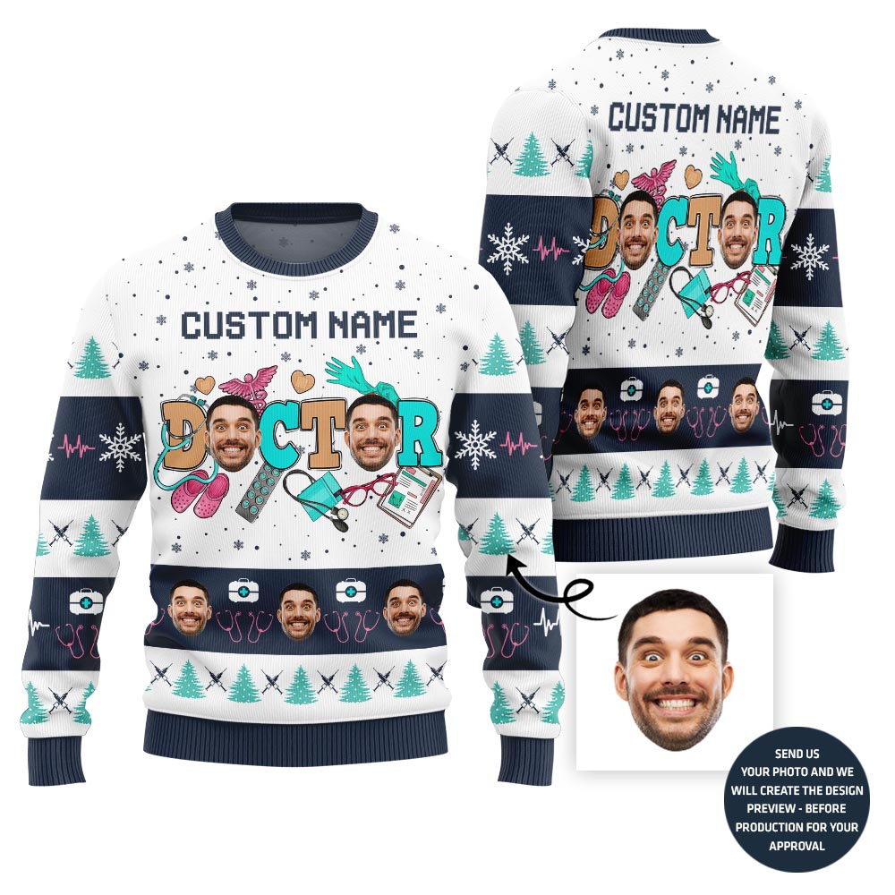Funny Custom Face Doctor Holiday Sweater For Men