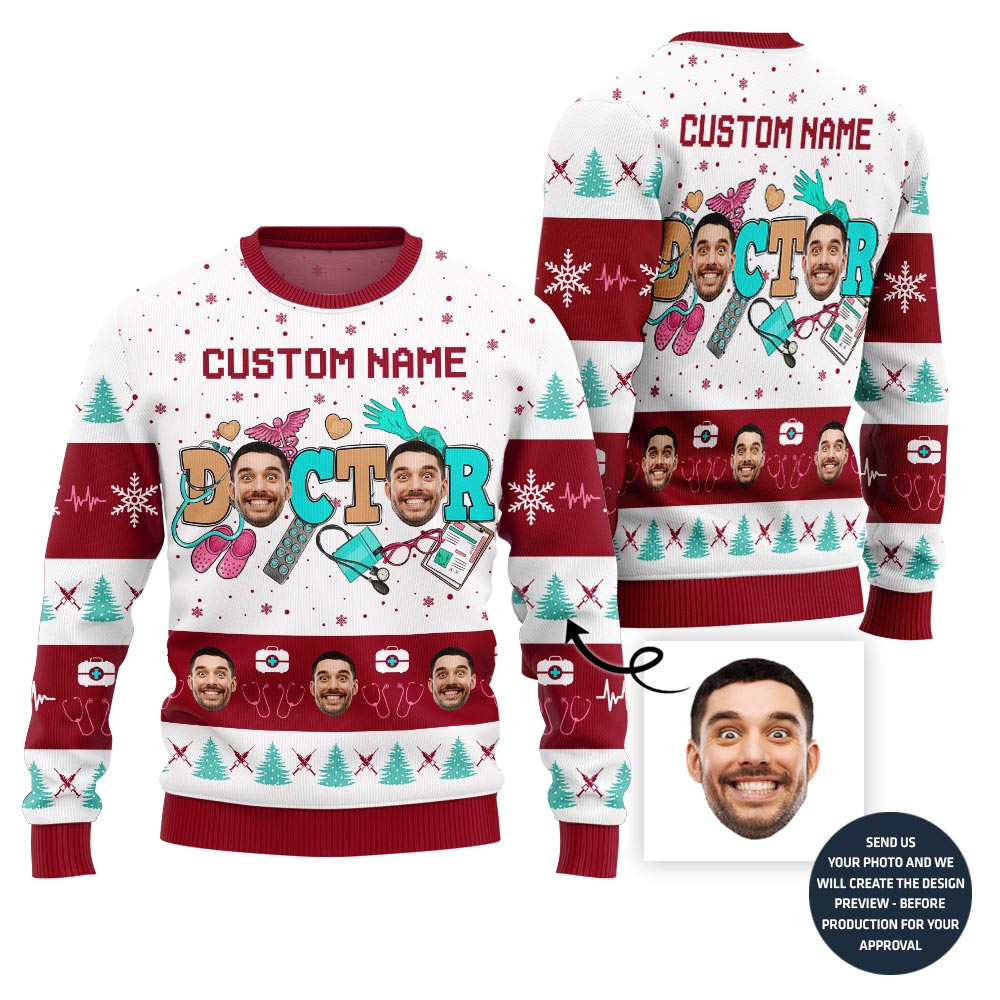 Funny Custom Face Doctor Holiday Sweater For Men
