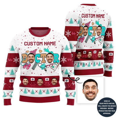 Funny Custom Face Doctor Holiday Sweater For Men