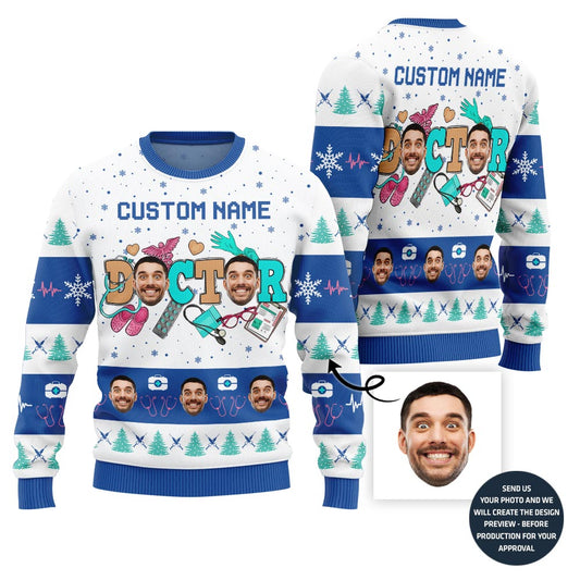 Funny Custom Face Doctor Holiday Sweater For Men