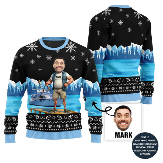 Funny Custom Face Fishing Xmas Sweater