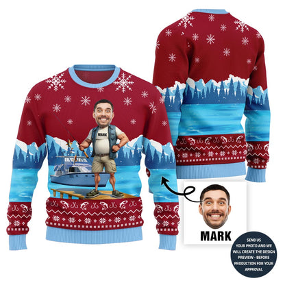 Funny Custom Face Fishing Xmas Sweater