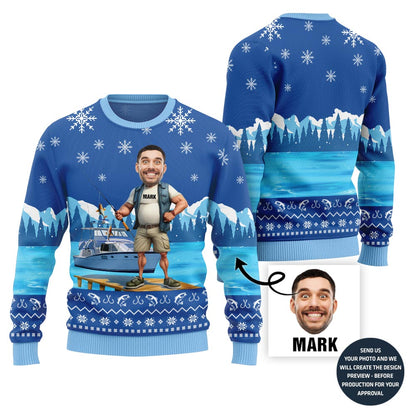Funny Custom Face Fishing Xmas Sweater