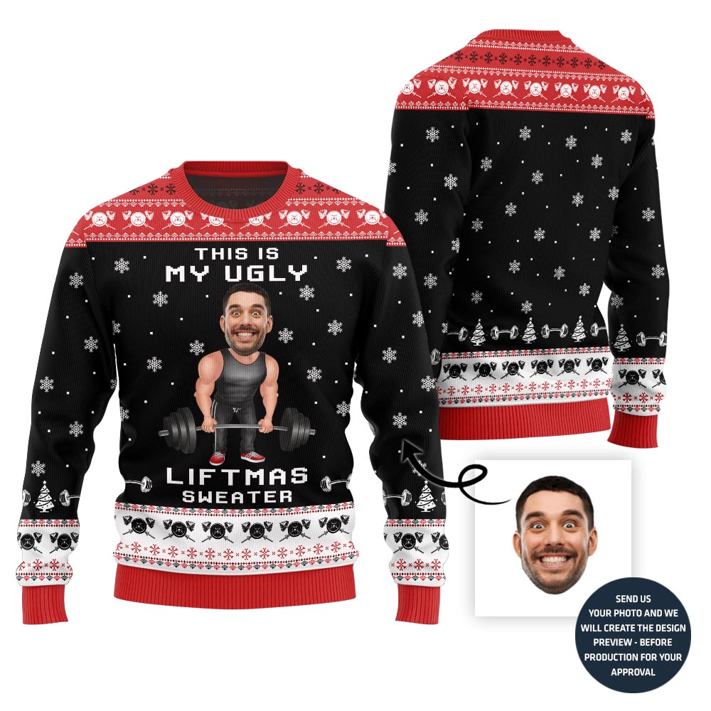 Funny Custom Face Gym Lifting Ugly Christmas Sweater