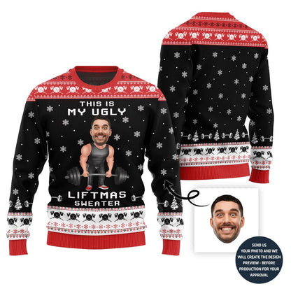 Funny Custom Face Gym Lifting Ugly Christmas Sweater