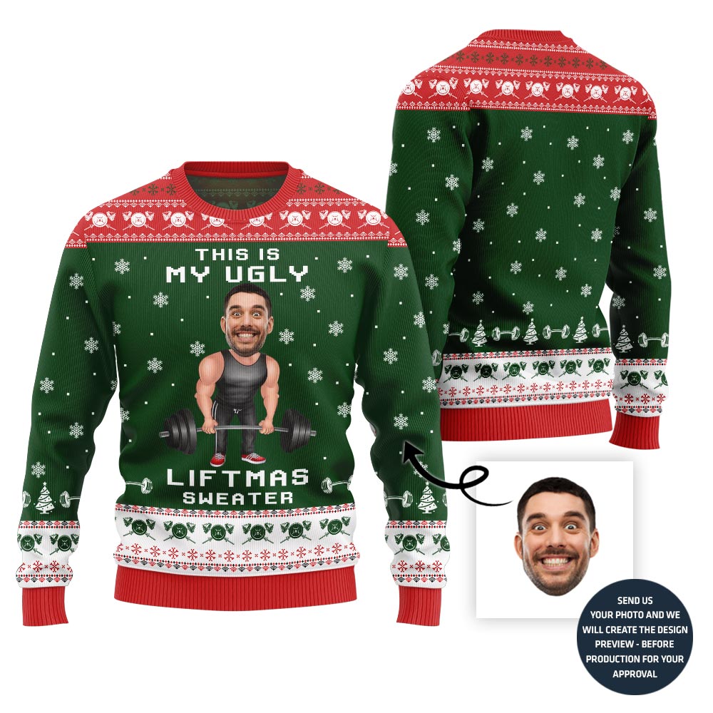 Funny Custom Face Gym Lifting Ugly Christmas Sweater