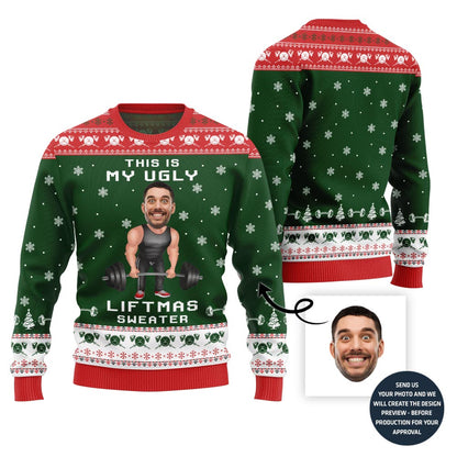 Funny Custom Face Gym Lifting Ugly Christmas Sweater