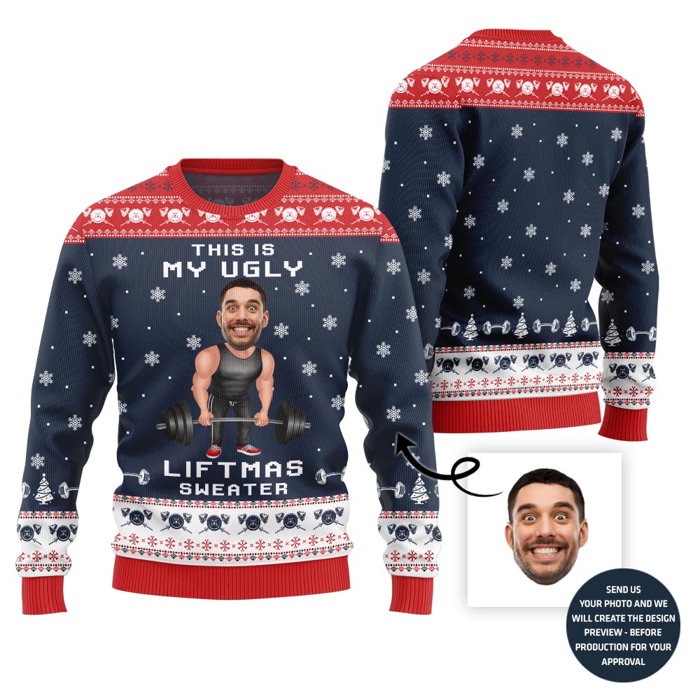 Funny Custom Face Gym Lifting Ugly Christmas Sweater
