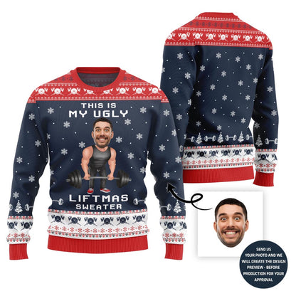 Funny Custom Face Gym Lifting Ugly Christmas Sweater