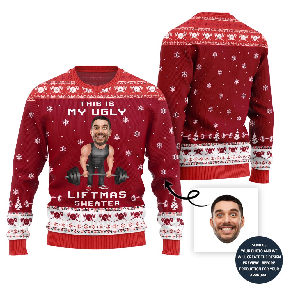 Funny Custom Face Gym Lifting Ugly Christmas Sweater