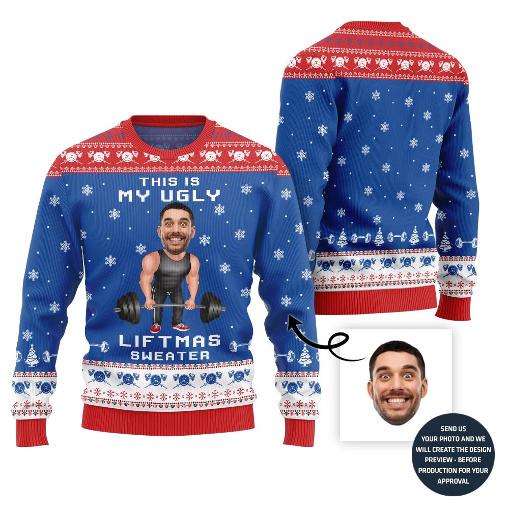 Funny Custom Face Gym Lifting Ugly Christmas Sweater