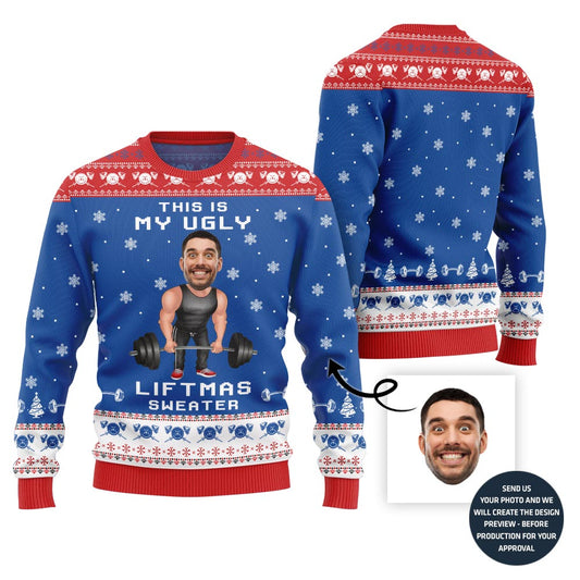 Funny Custom Face Gym Lifting Ugly Christmas Sweater