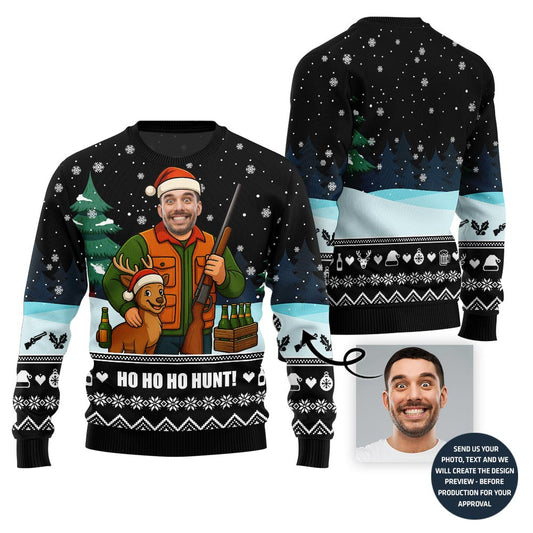 Funny Custom Face Hunting Ho Ho Ho Ugly Xmas Sweater