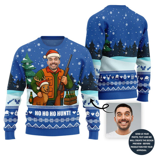 Funny Custom Face Hunting Ho Ho Ho Ugly Xmas Sweater