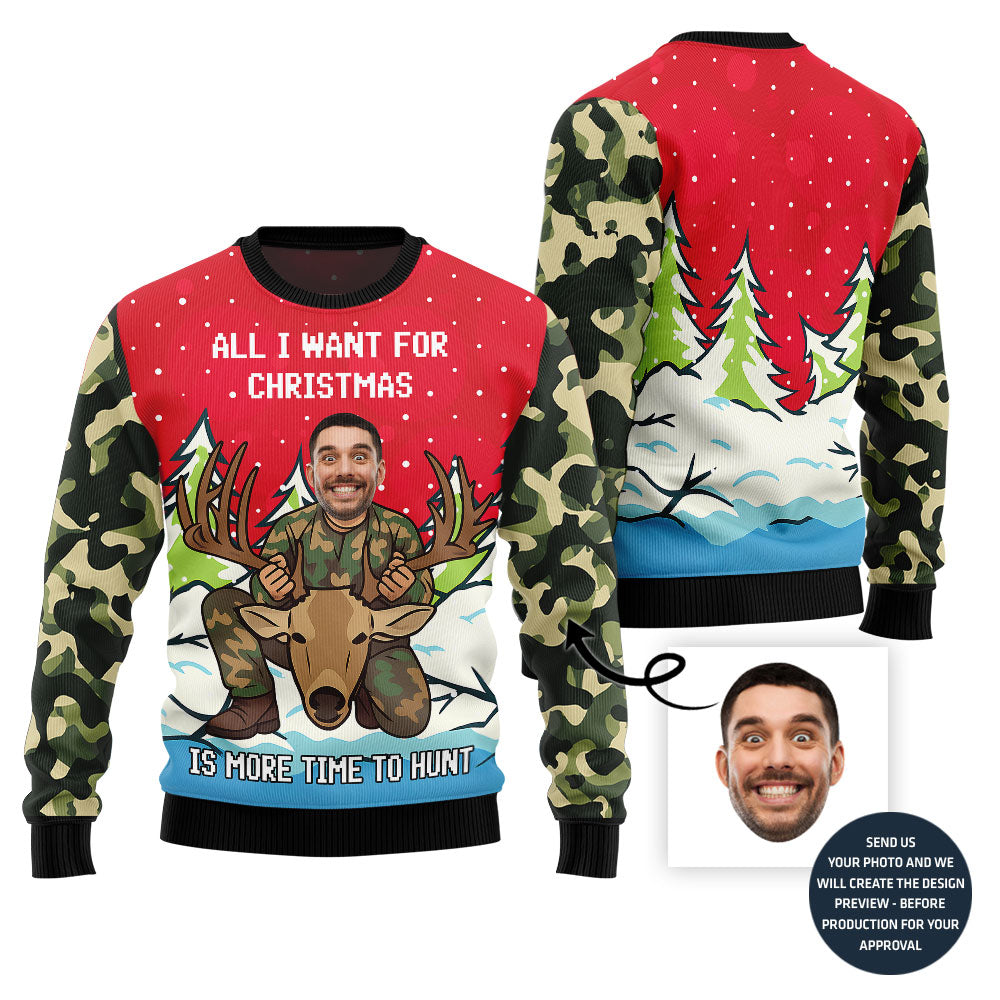 Funny Custom Face Hunting Season Ugly Christmas Sweater